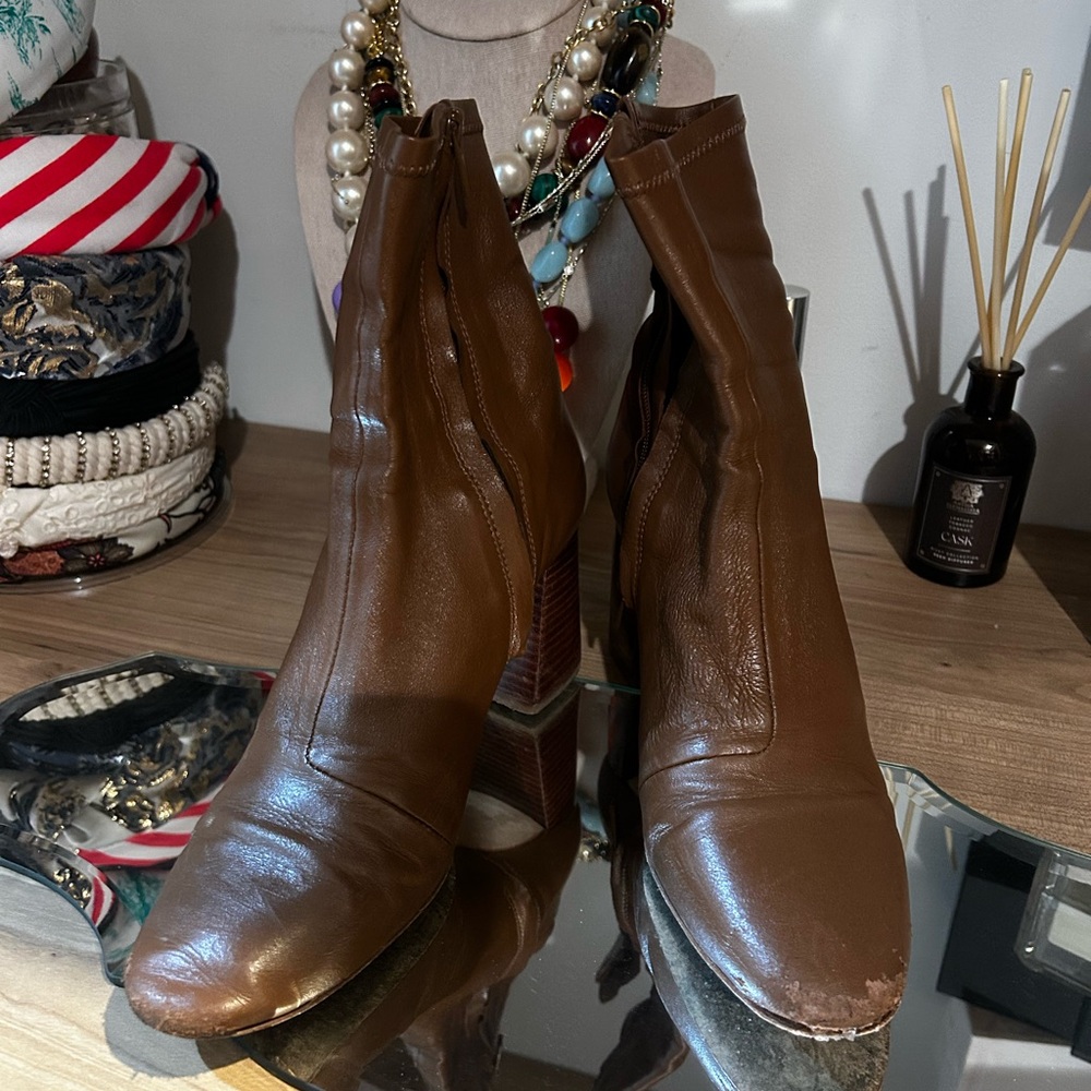 Loeffler Randall Elise Brown Leather Ankle Boots